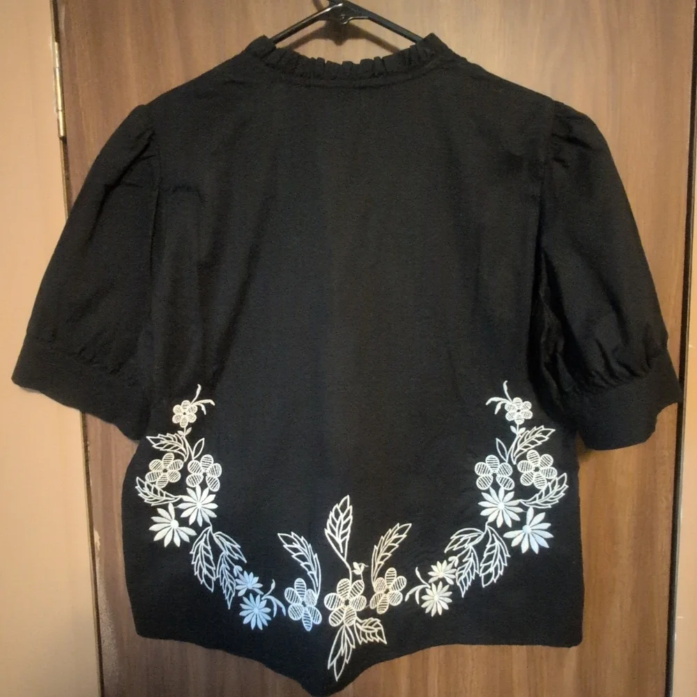 Calypso Black Embroidered Floral Top - Picture 2 of 6
